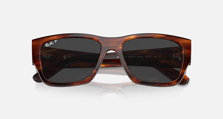 عینک آفتابی ری‌بن مدل Carlos (کارلوس) RB0947SF 954/48 فریم هاوانا قهوه‌ای راه‌راه عدسی پلاریزه مشکی
