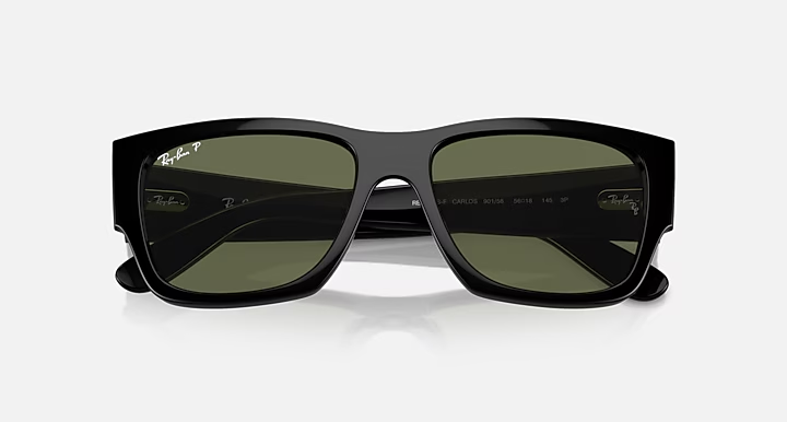 عینک آفتابی ری‌بن مدل Carlos (کارلوس) RB0947SF 901/58 فریم مشکی عدسی سبز پلاریزه