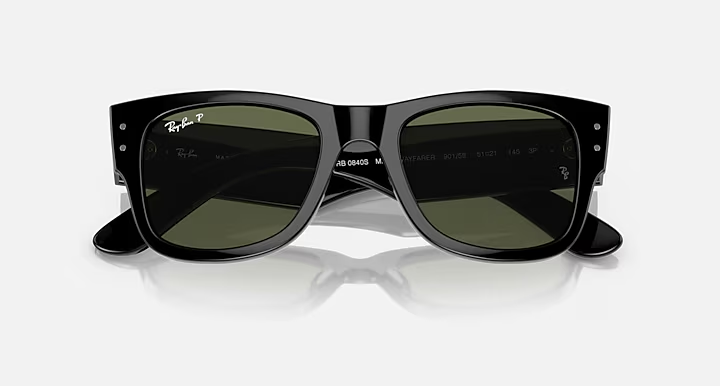 عینک آفتابی اورجینال ری‌بن مگا ویفرر (Mega Wayfarer) RB0840S 901/58 فریم مشکی عدسی سبز پلاریزه